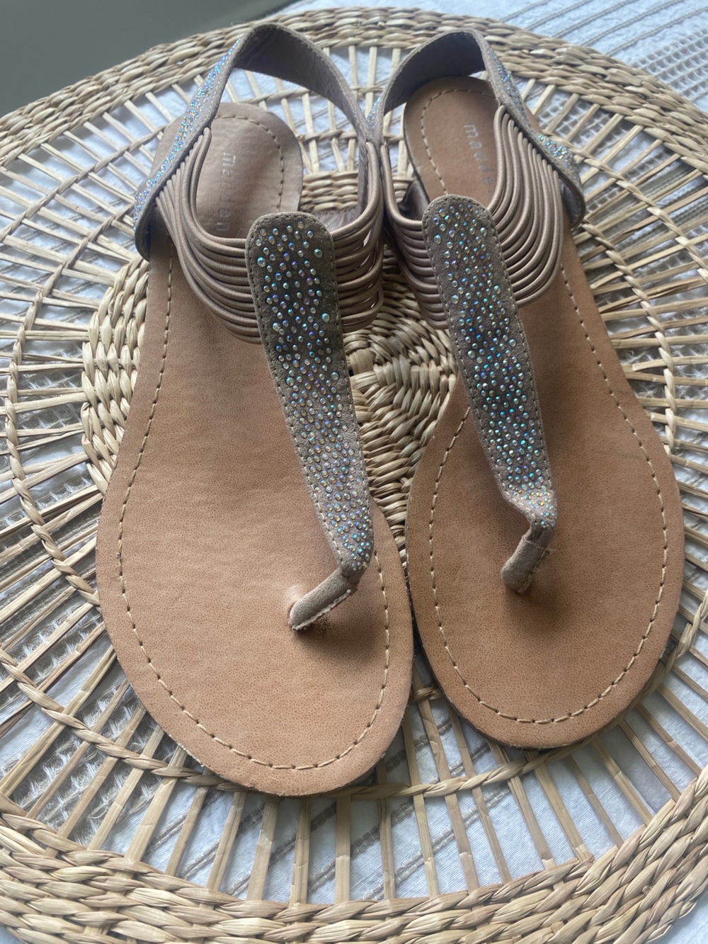 Madden Girl Tan Rhinestone Thong Gladiator Sandals